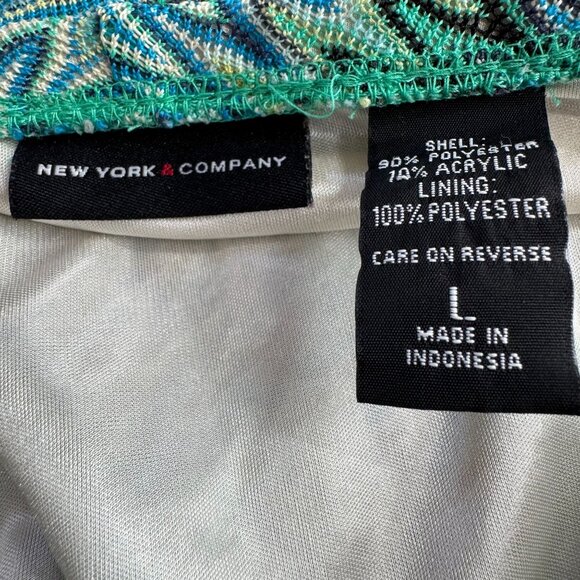 New York Co Y2K Slip Skirt Womens L Green Chevron Knit Flare Hem Pull On Vintage - Picture 3 of 6